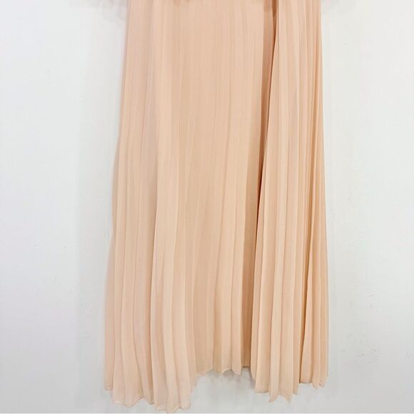 ASOS Nude Blush Pleated Off Shoulder Flowy Midi Dress NEW - Picture 12 of 16